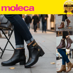 Bota Moleca Feminina Coturno Salto Bloco Conforto Casual Cano Baixo Curto Zíper Confortável Original