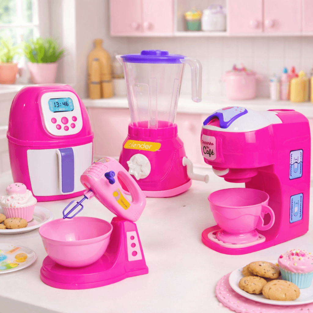 Detalhes do Kit Cozinha Infantil de Brinquedo Modelo Novo Eletrodomésticos Utensílios C/ 6 peças Acessórios