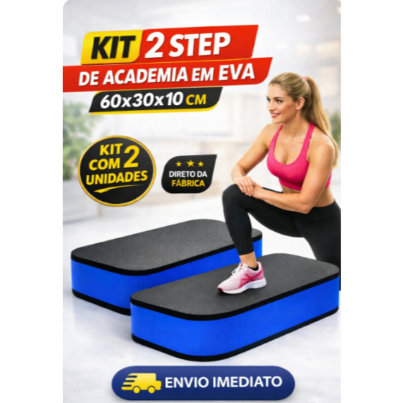 KIT 2 Step de Academia em EVA 60x30x10cm Azul para Treino Funcional, Exercícios Aeróbicos, Crossfit, Musculação em Oferta na Shopee
