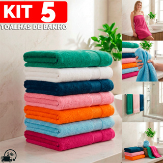 Kit 5 Toalhas de Banho Elleganza Banhão 65x120cm Macia Resistente 100% Algodão Super Absorção em Oferta na Shopee