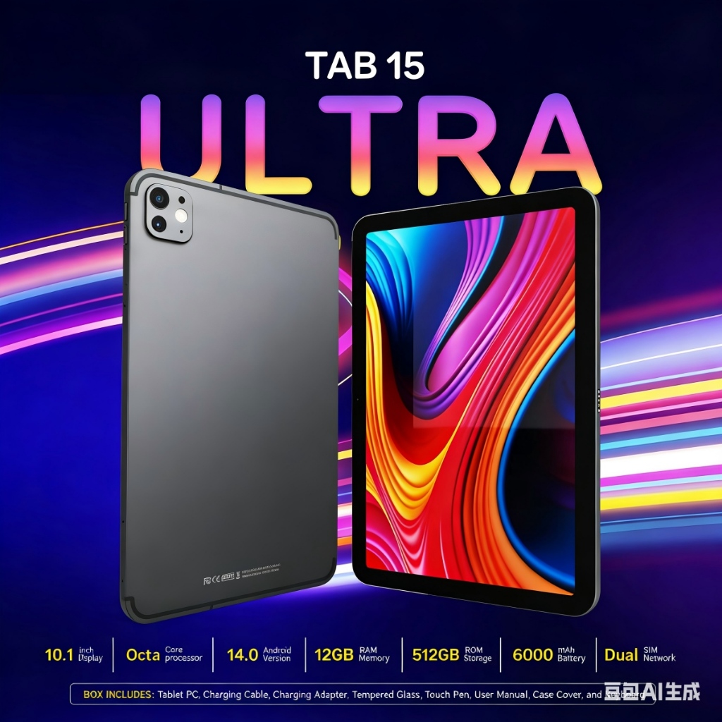 Tablet 15 ultra 10.1 Wifi com chip 6000mah Android 14, Teclado+Mouse+capa 8GB+512GB Câmera 8+13MP