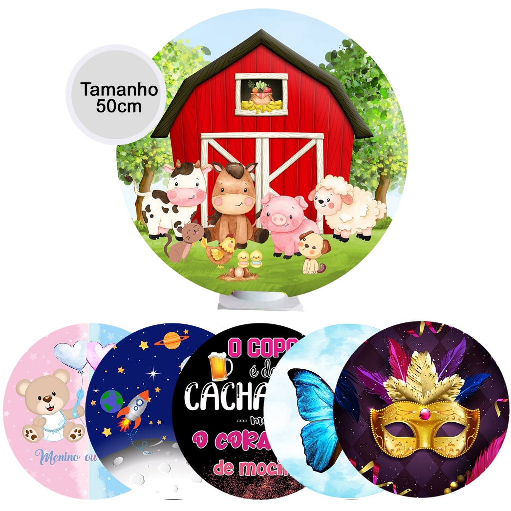 Painel de Mesa Redondo 50cm Tecido Sublimado C/Elástico em Oferta na Shopee