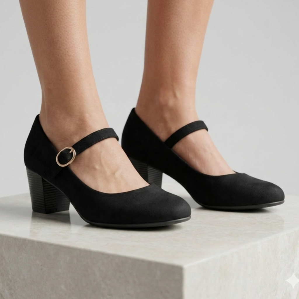 Sapato Feminino Mary Jane Boneca Salto Médio Confortável Trabalho Evento Igreja Dança