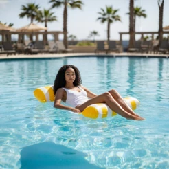 Bóia Inflável de Piscina com Rede Flutuante Reclinável em PVC