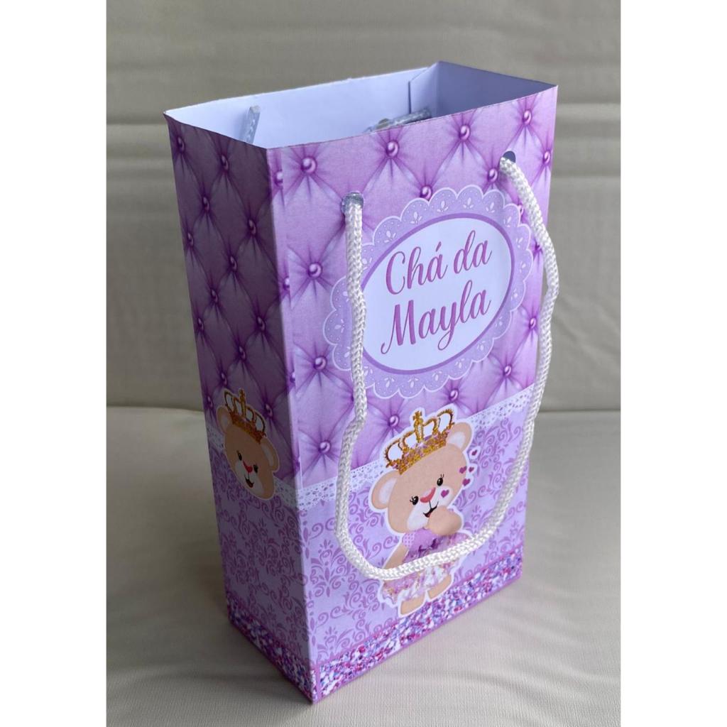 Sacolinhas Surpresas P Ursinha Princesa Lilás Personalizada com nome Festa Infantil Chá Aniversário Lembrancinhas