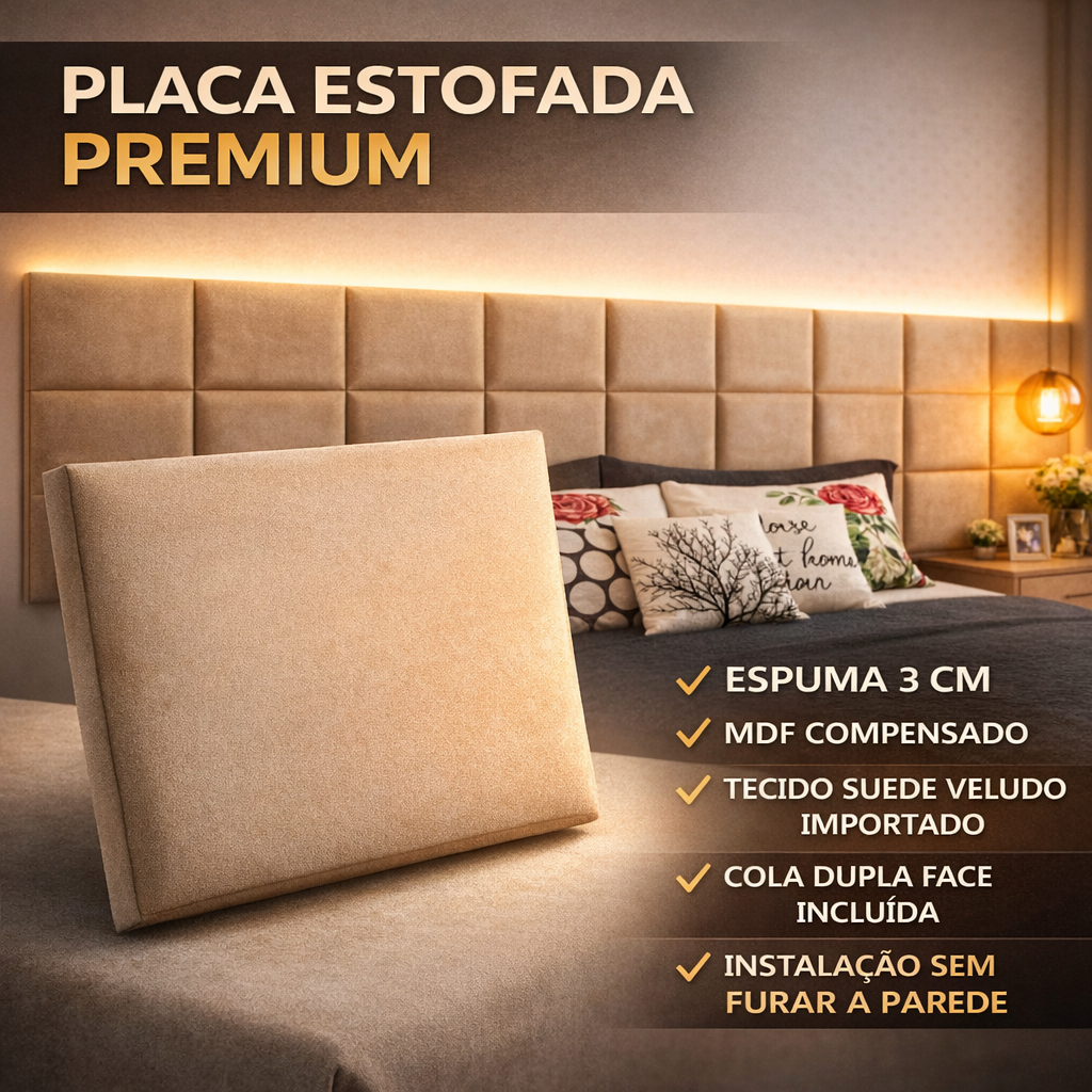 Kit Cabeceira Estofada Luxo 40x30 Módulos Autocolante - para Cama Box Casal Queen King Size em Oferta na Shopee