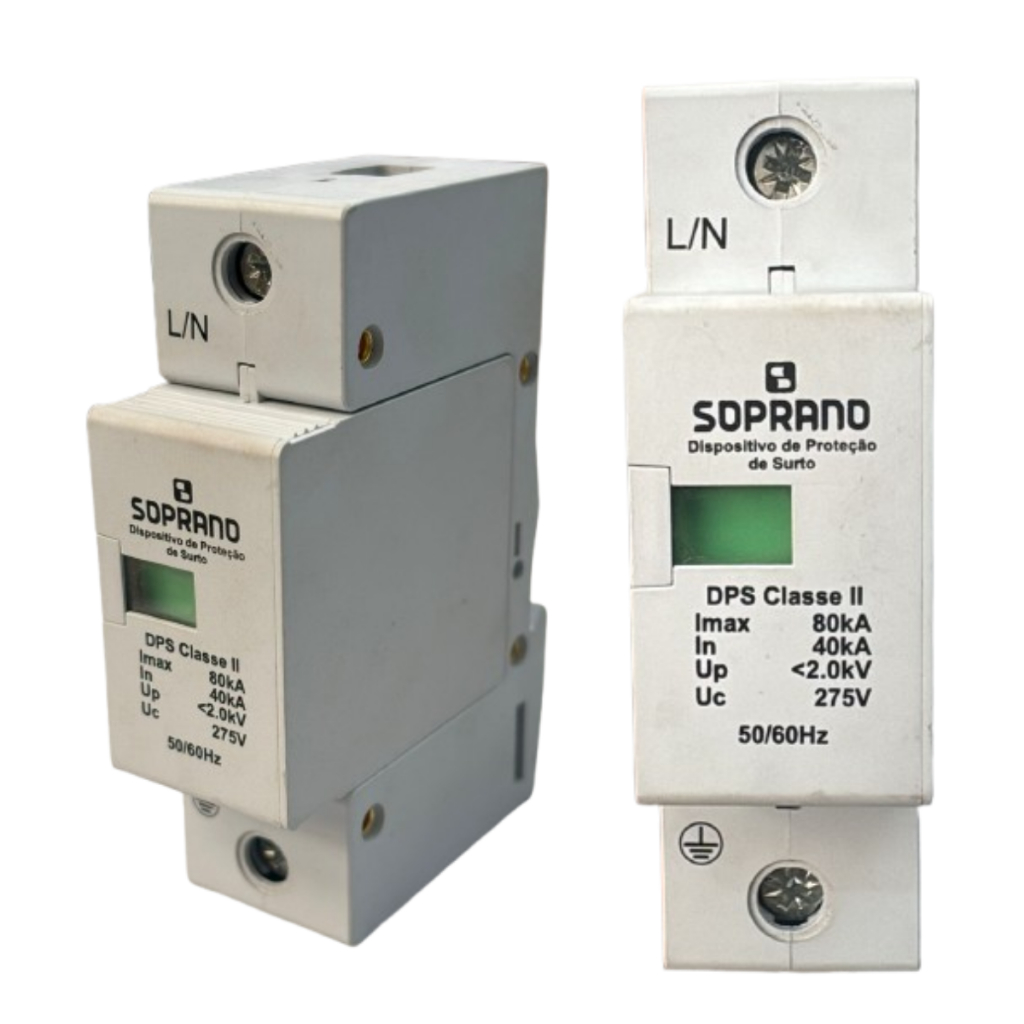 Protetor Surto DPS Anti Raio 1p 80ka 275v Bivolt 127v ou 220v Classe II Soprano