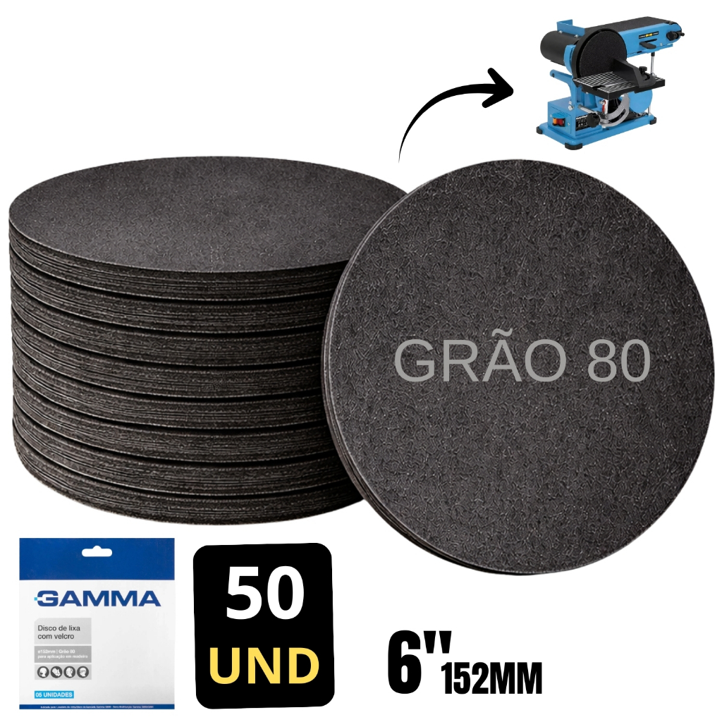 Kit 50 Discos de Lixa com Velcro 152mm para Lixadeira e Serra Multifunção G686 G690 G691 G692