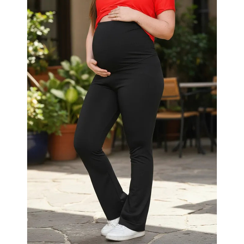 Legging Gestante Flare Calça Grávida Boca Larga Bem Comprida em Oferta na Shopee