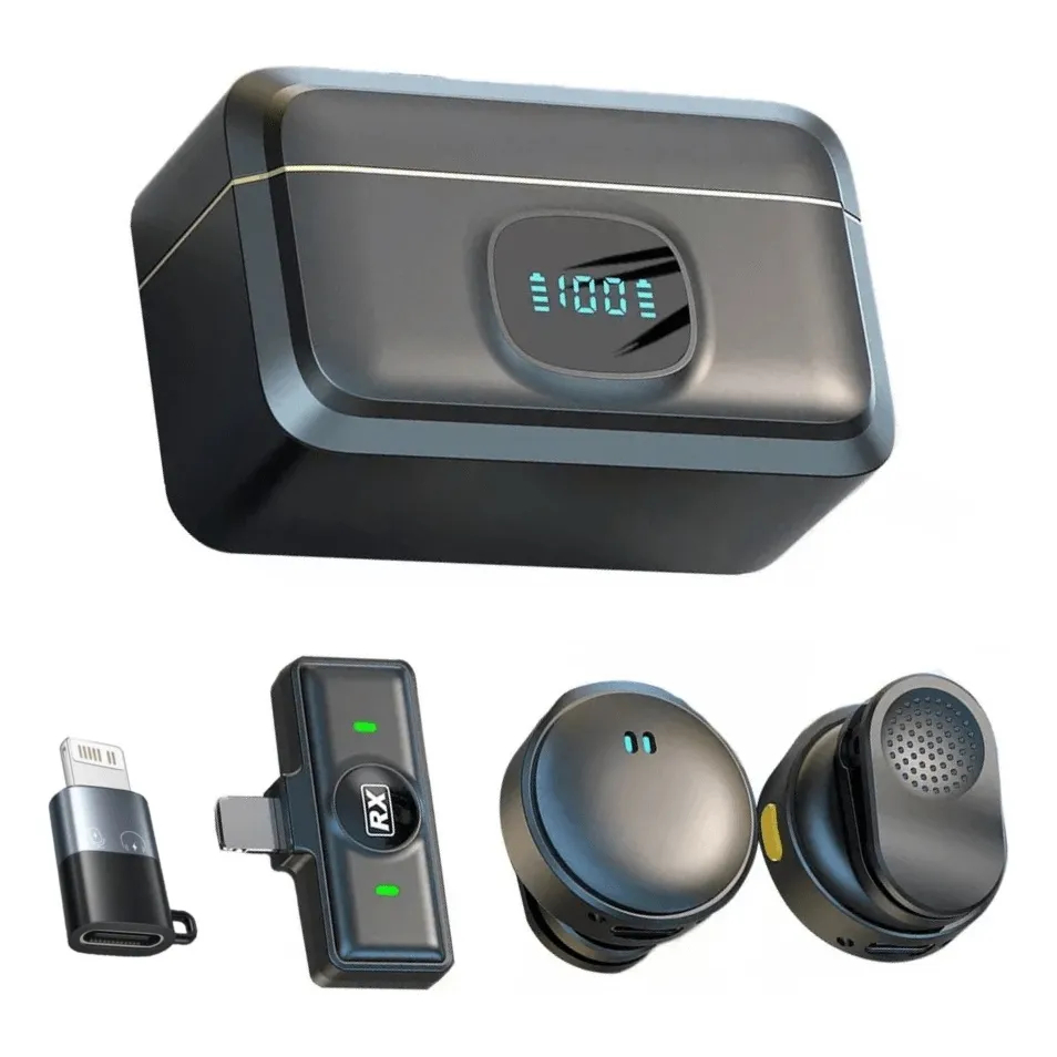 Mini Microfone de Lapela Sem Fio - Cancelamento de Ruído