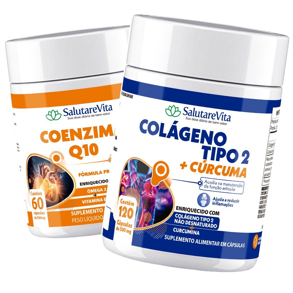 Colageno Tipo 2 120caps com Curcuma + Coenzima Q10 30 doses Kit Suplemento Bem Estar Diario