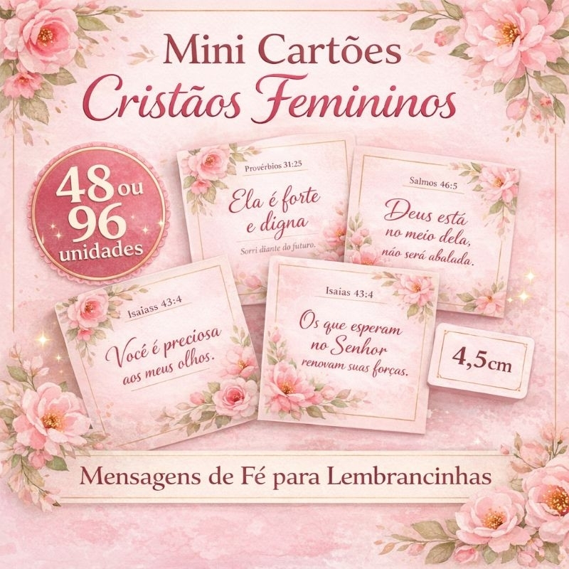 Mini Cartões com Versículos Bíblicos Femininos | Lembrancinha Cristã Igreja Ministério de Mulheres Evangelismo