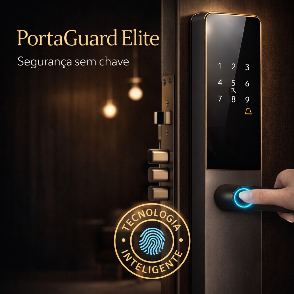 Fechadura Digital Biométrica PortaGuard Elite Touch Senha NFC Eletrônica Inteligente Anti-Invasão