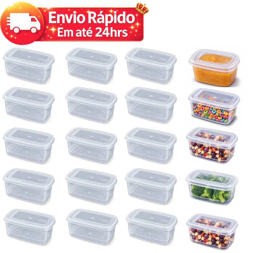 Kit Pote Retangular 260ml com Tampa, Jogo Pote Plástico BPA free Conjunto Pote Mini Retangular Fitnes