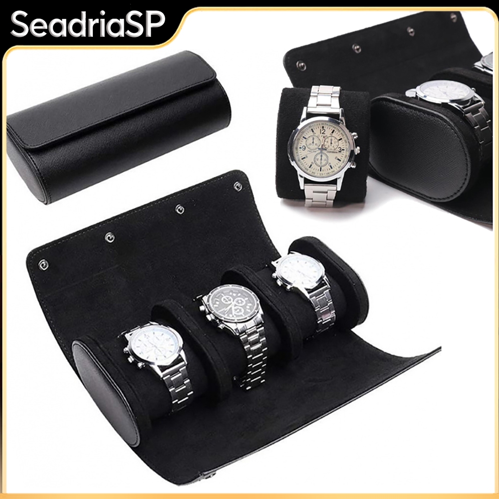 Estojo Caixa De Armazenamento De Relógio Couro Pu  Para 3 RelóGios (Almofadas RemovíVeis)