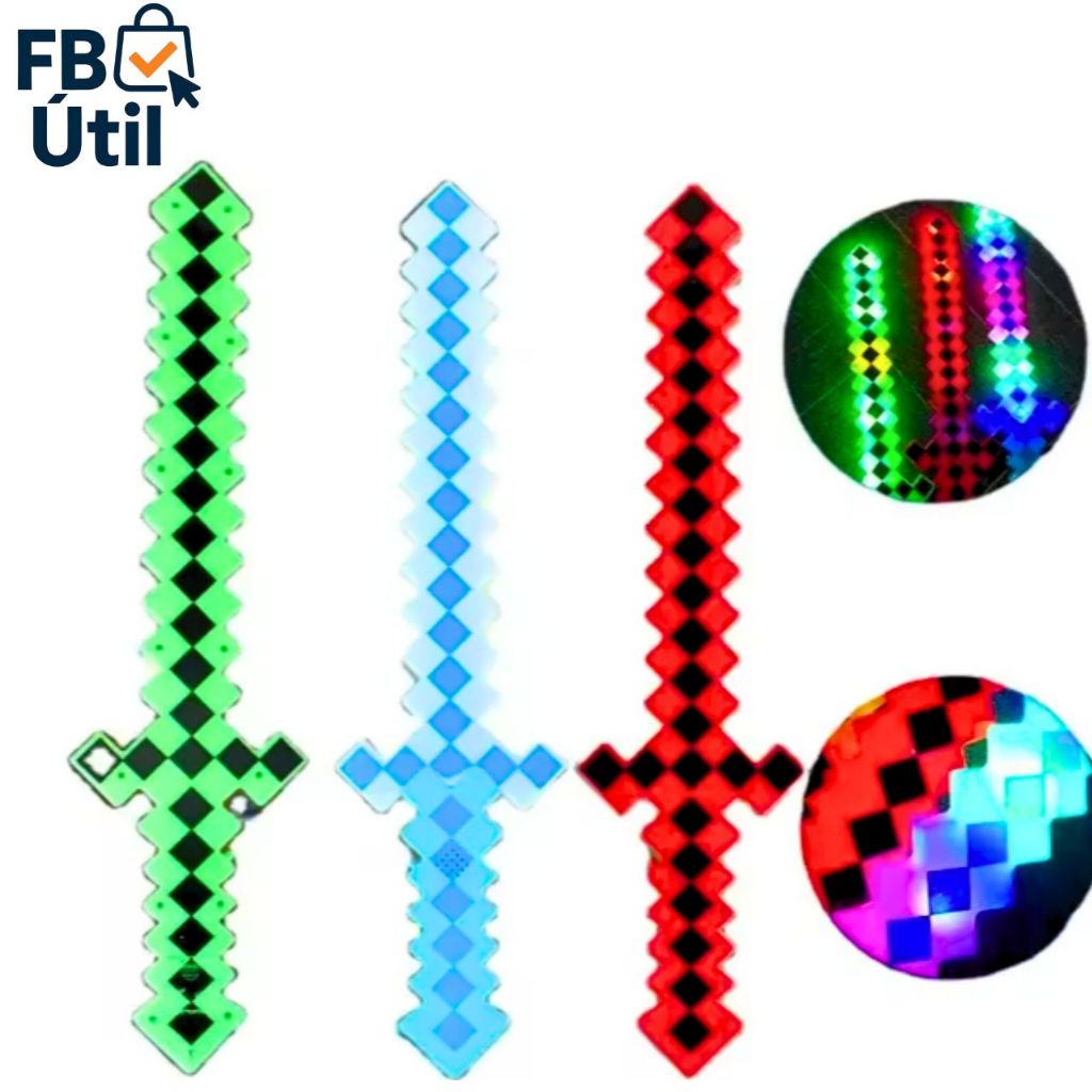 Espada Pixel com Luz e Som Brinquedo Infantil Estilo Game Minecraft Roblox Presente em Oferta na Shopee