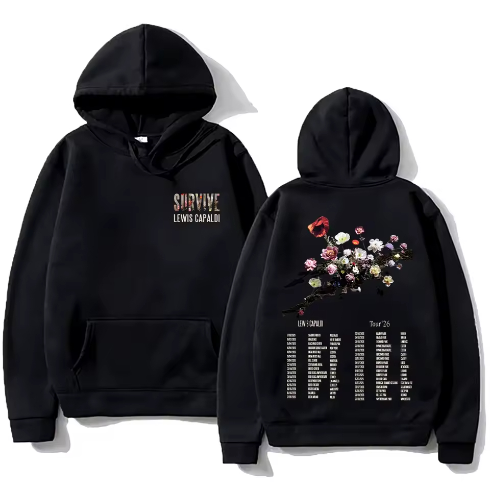 Blusa de Frio Moletom Canguru Capuz Algodão Lewis Capaldi Tour Datas Survive Floral Flowers