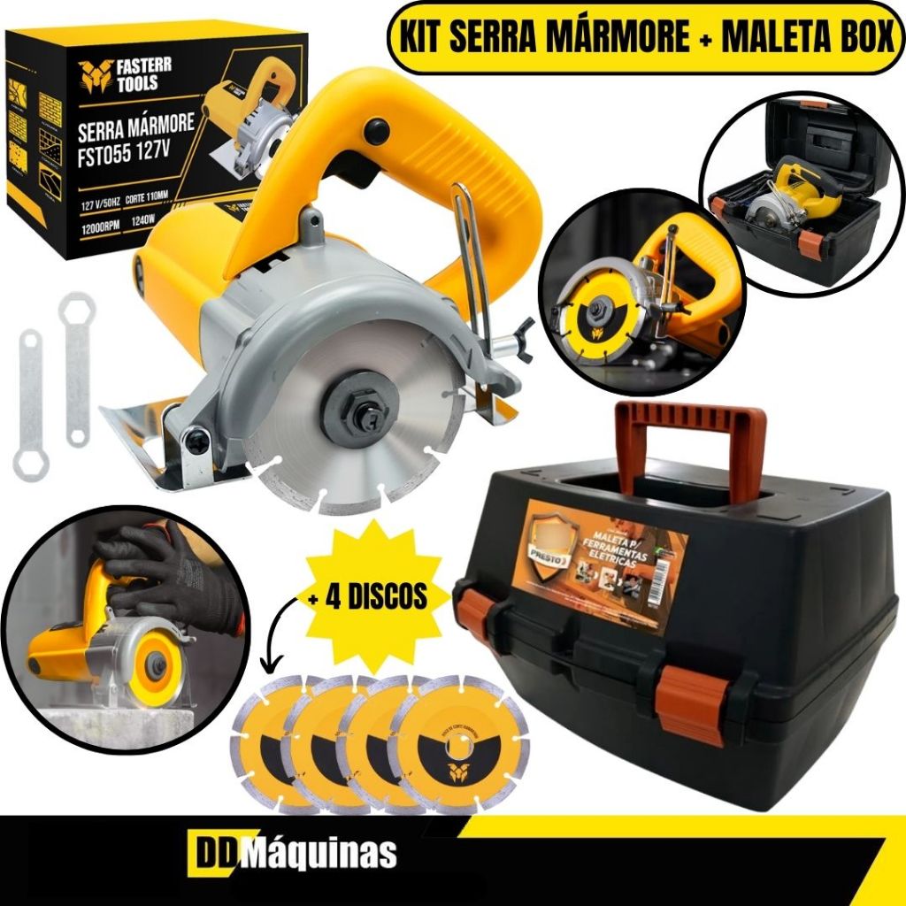 Kit Serra Mármore 1240W 110V + Maleta Para Serra Mármore + 4 Discos de Corte  - Fasterr/Presto em Oferta na Shopee