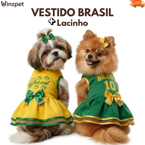 Vestido Brasil para Cachorro 🇧🇷 Porte Pequeno e Médio | Copa | Roupa Pet Seleção Brasileira