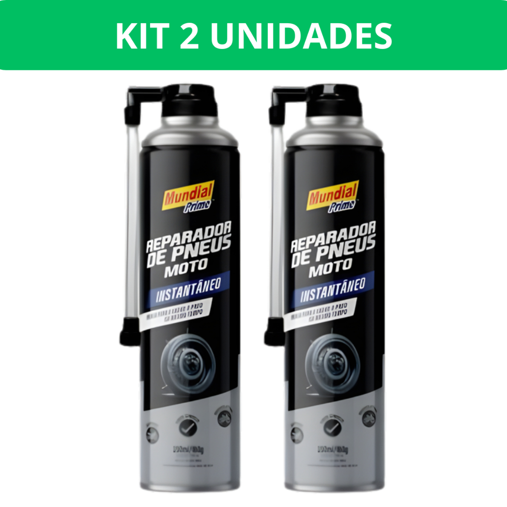 Kit 2 Reparador Pneu Moto 200ml Mundial Prime Reparo Rápido e Seguro Emergencial