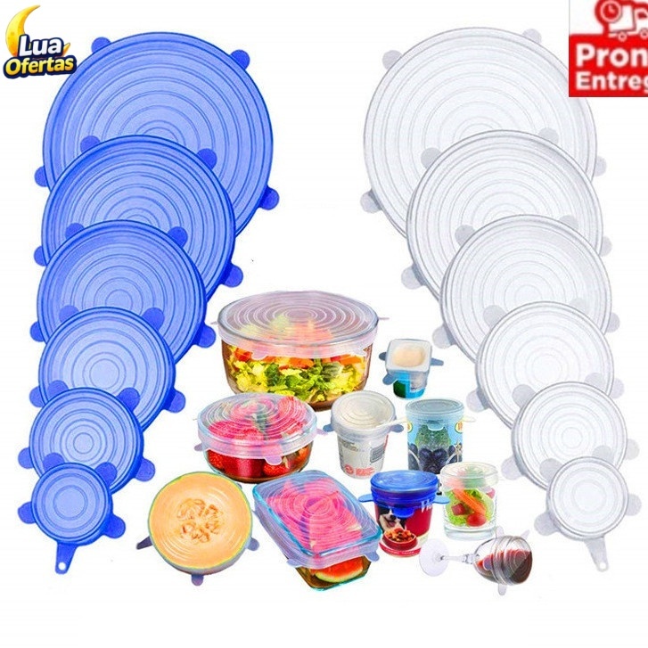 【Kit 6 】Tampas Panela Silicone Universal Reutilizável Elástica Tampas Silicone Cozinha Geladeira