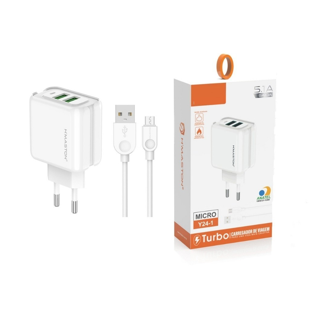 Carregador 1/2/3 Turbo 25w Fonte Torre V8 Tipo-C Type-C Carregamento Portátil 2 Usb 5.1A Com Cabo Usb Y24