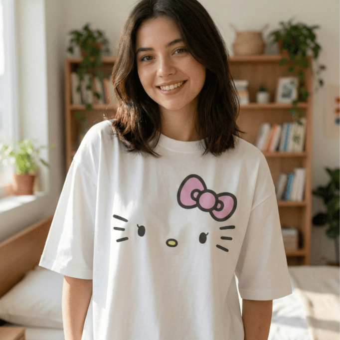 Camiseta Oversized Hello Kitty Carinha Streetwear  100% Algodão Premium Plus Size em Oferta na Shopee