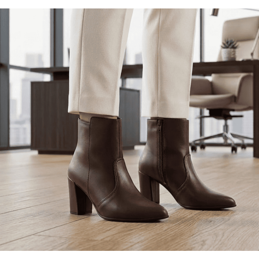 Bota Feminina Salto Grosso Alto Bico Fino Cano Curto Texana Bloco