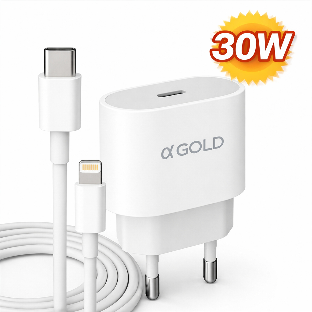 Carregador Turbo 30W Tipo C USB-C para iPhone com Cabo Lightning Carga Rápida Compatível X ao 14 em Oferta na Shopee
