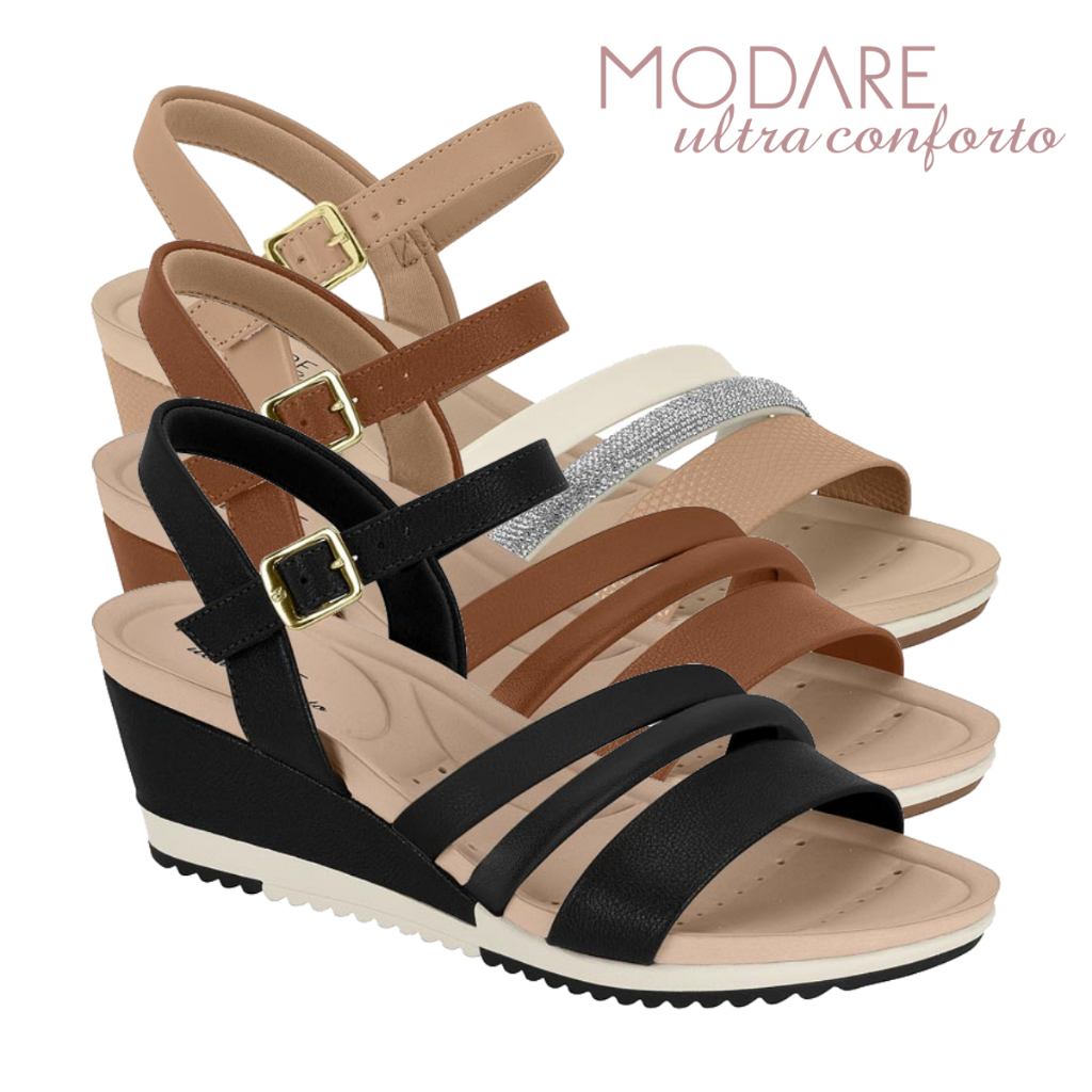 Sandália Feminina Modare Anabela Ortopédica Plataforma Palmilha Macia Strass Confortável Original