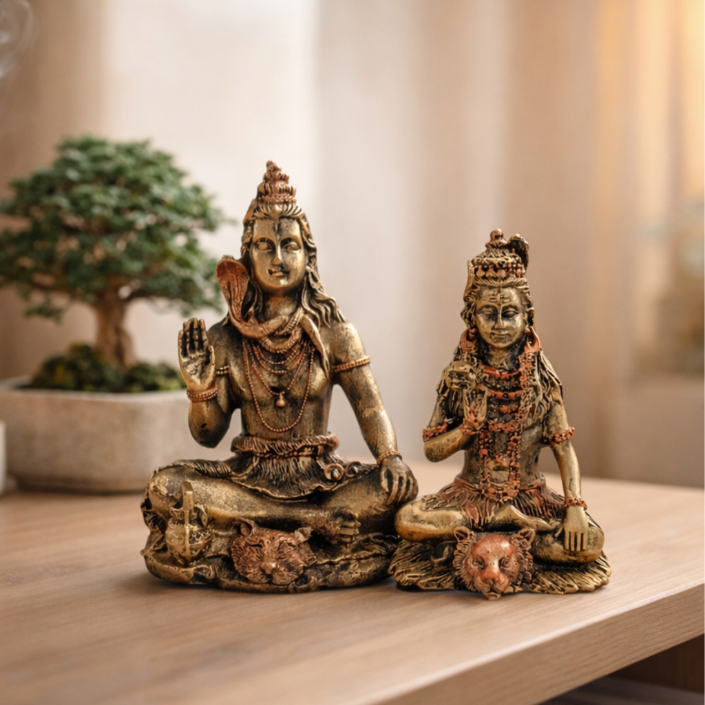 Imagem Estátua Shiva Resina Dourada Decorativa Espiritual Hindu Decoração Zen Pequena