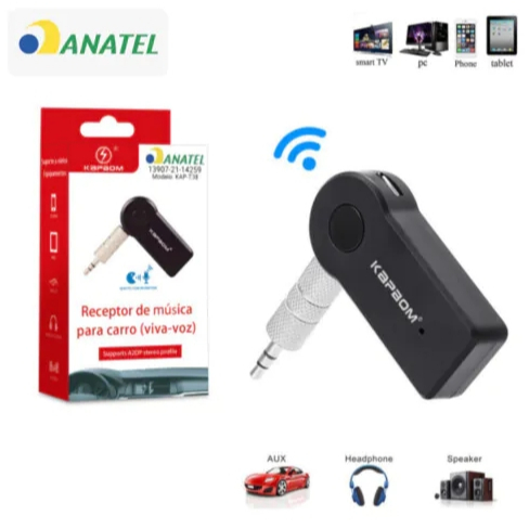 Receptor Bluetooth P2 para Carro Kapbom KAP-T38 Áudio Estéreo A2DP Viva Voz Adaptador Sem Fio USB