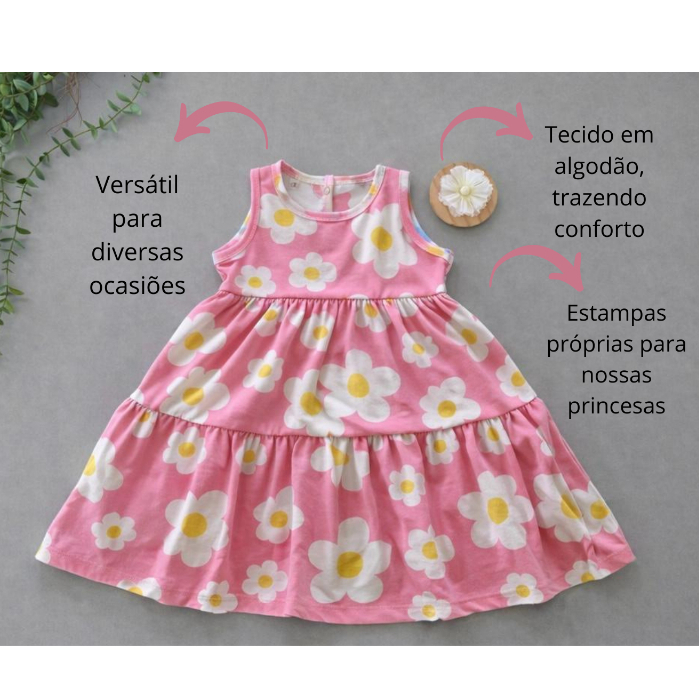 Um Vestido Rodado Menina Infantil Tendência Verão Confortável Estampas Sortidas