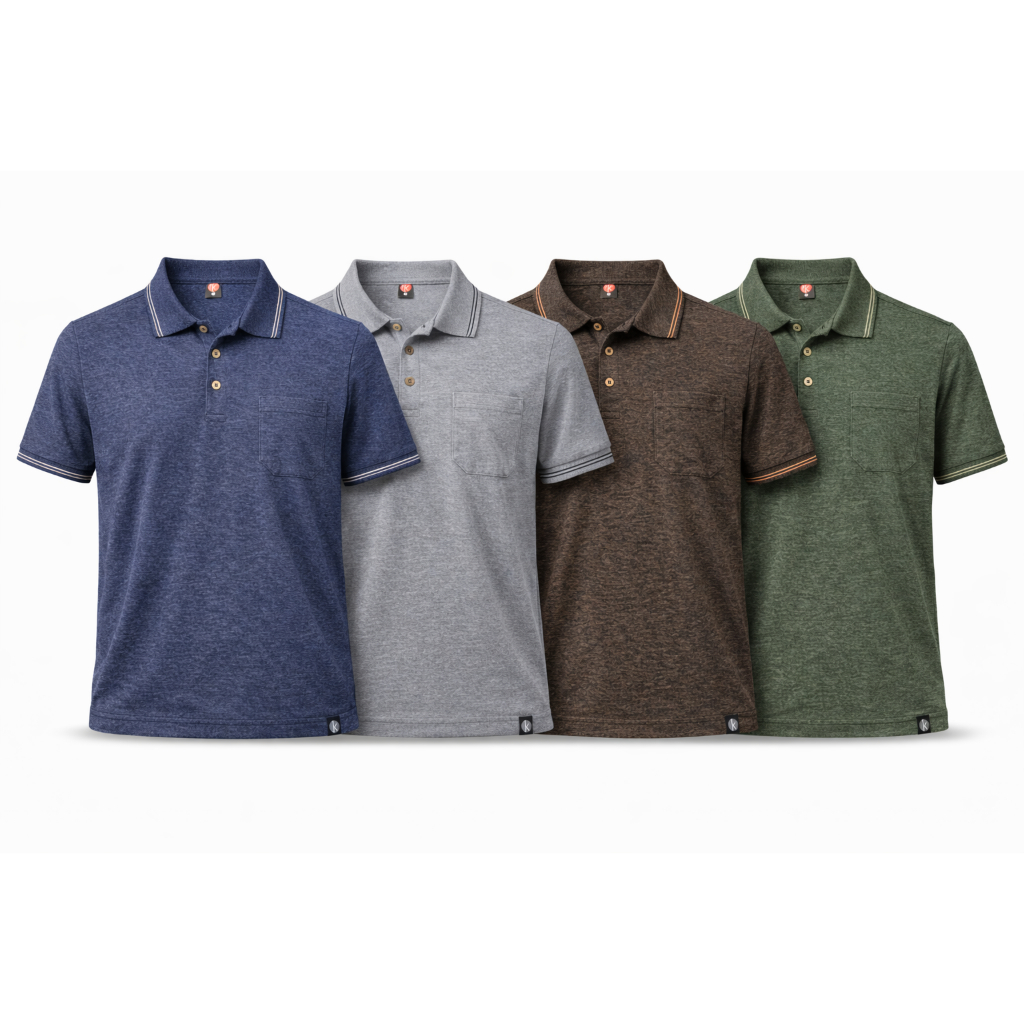 Kit 4 Camisas Polo Com Bolso Piquet Benetton Premium Botão em Bronze
