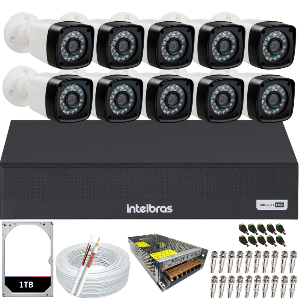 Kit Cftv 10 Cameras Segurança Full Hd 1080p infravermelho Dvr Intelbras 16ch c/hd 1TB em Oferta na Shopee