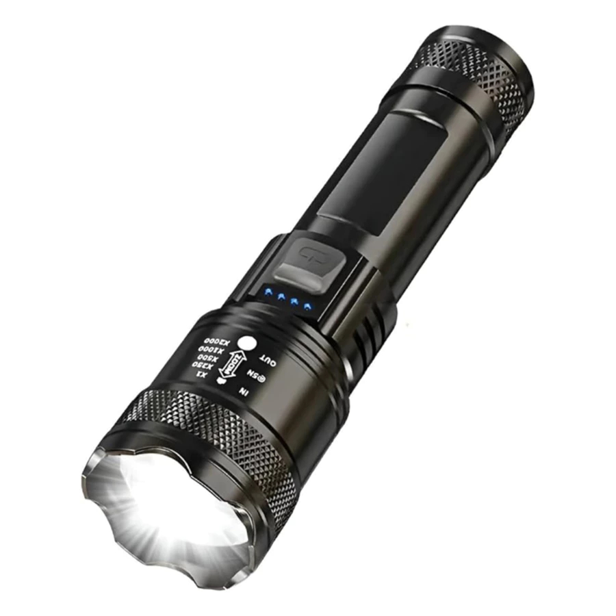 Lanterna Tática Recarregável Onex Lan 7610 LED P50 1200 Lúmens Zoom USB Super Potente 3 Modos IP65