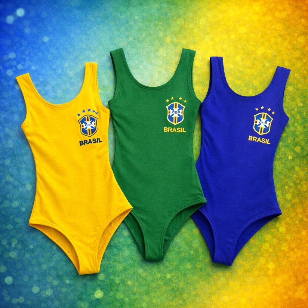Body Infantil Feminino Brasil Amarelo Verde Azul Cores da Seleção