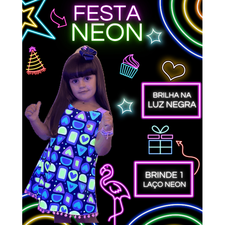💗Vestido Neon infantil OU conjunto menina juvenil festa fluor brilha na luz negra verão pool party em Oferta na Shopee