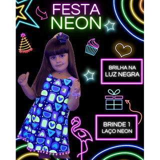 💗Vestido Neon infantil OU conjunto menina juvenil festa fluor brilha na luz negra verão pool party em Oferta na Shopee