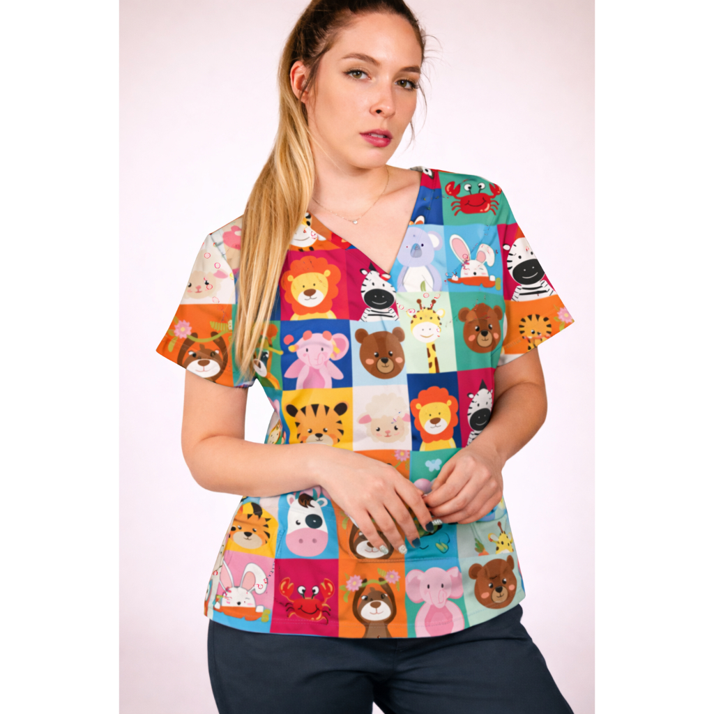 Blusa Scrub Feminina Estampada | Pijama Cirúrgico para Enfermagem, Medicina, Odonto e Veterinária na
