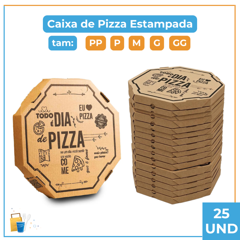 Caixa de Pizza Estampada 25 Unidades Caixa de Papelão para Pizza Delivery Pizzaria