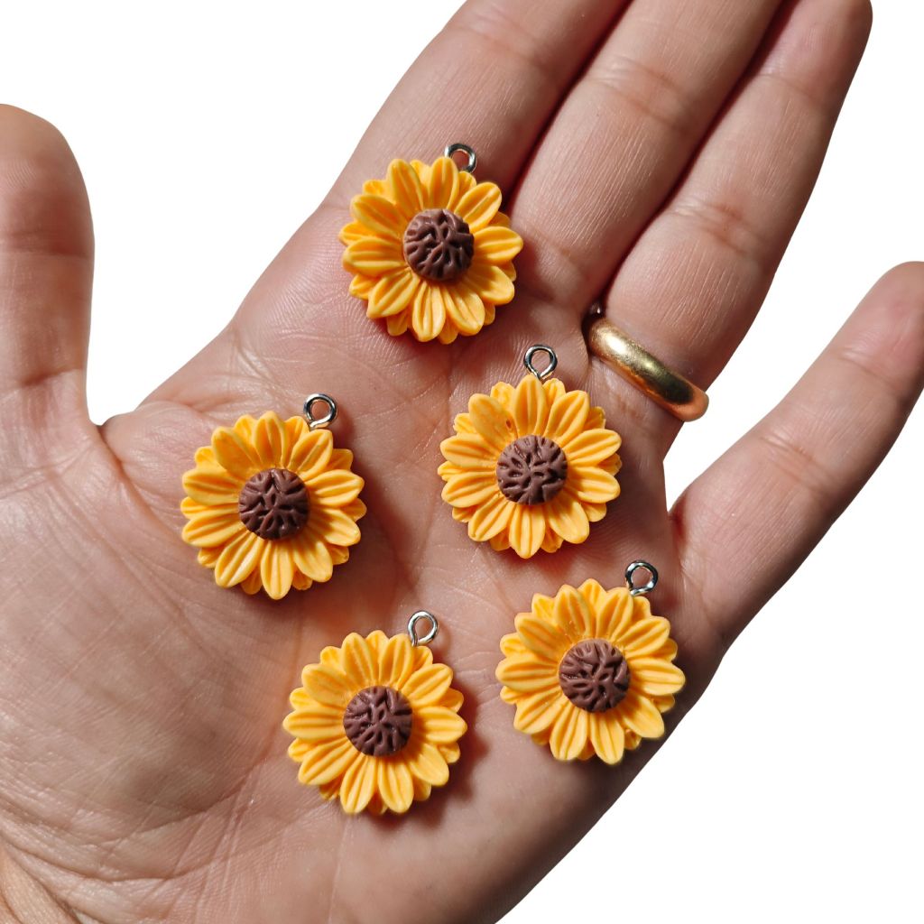 Aplique Girassol Resina 3,5cm Kit 5 Unidades Para Laços Tiaras Artesanato DIY Premium