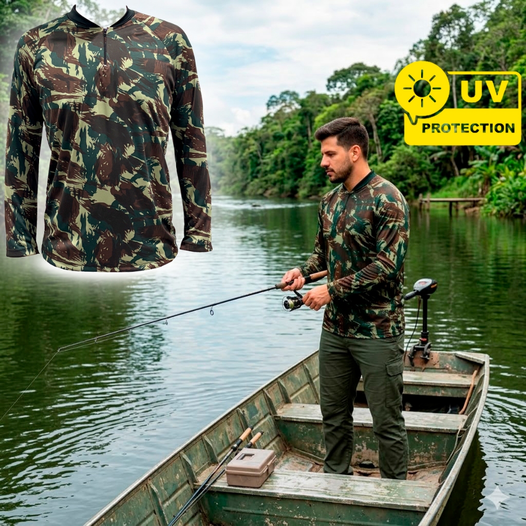 Camiseta UV Masculina Feminina Pescaria Manga Longa Proteção Solar Pesca Esportiva + Nf