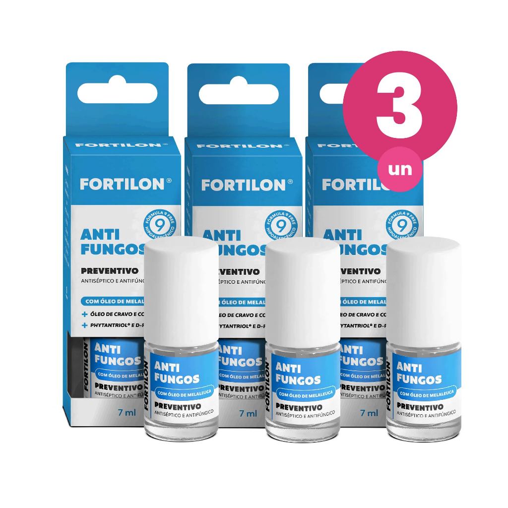 Kit 3 Base Anti Fungos Fortilon Dailus Tratamento e Recuperação de Unhas Óleo de
