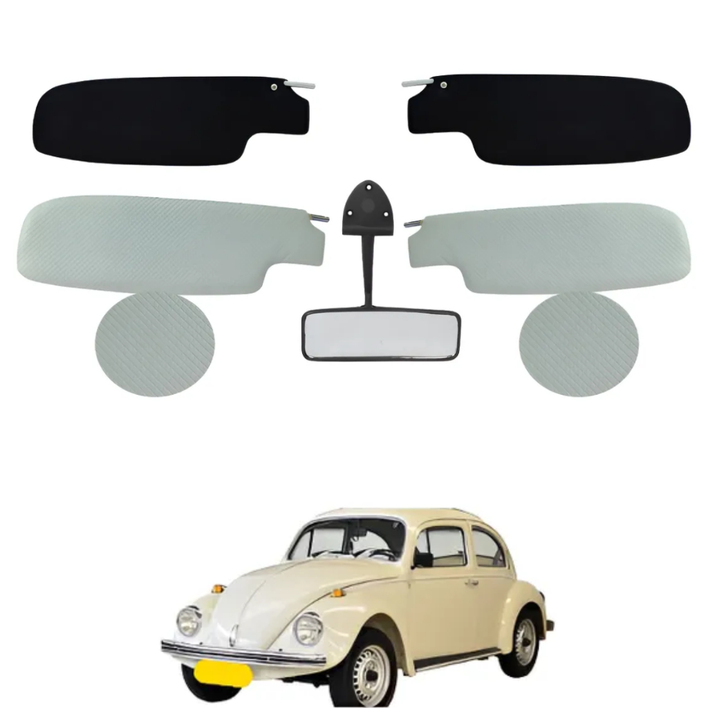 Quebra Sol Preto E Branco + Retrovisor Interno Fusca 75 A 77