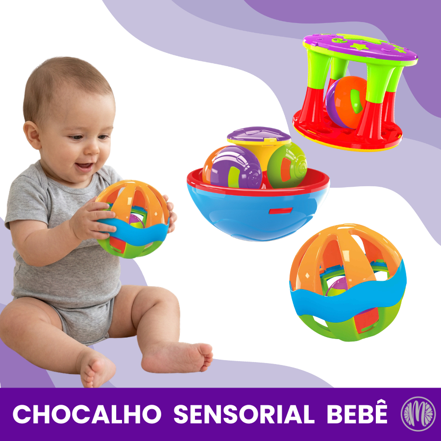 Kit 1, 2 ou 3 Brinquedos para Bebê Infantil Chocalho Sensorial