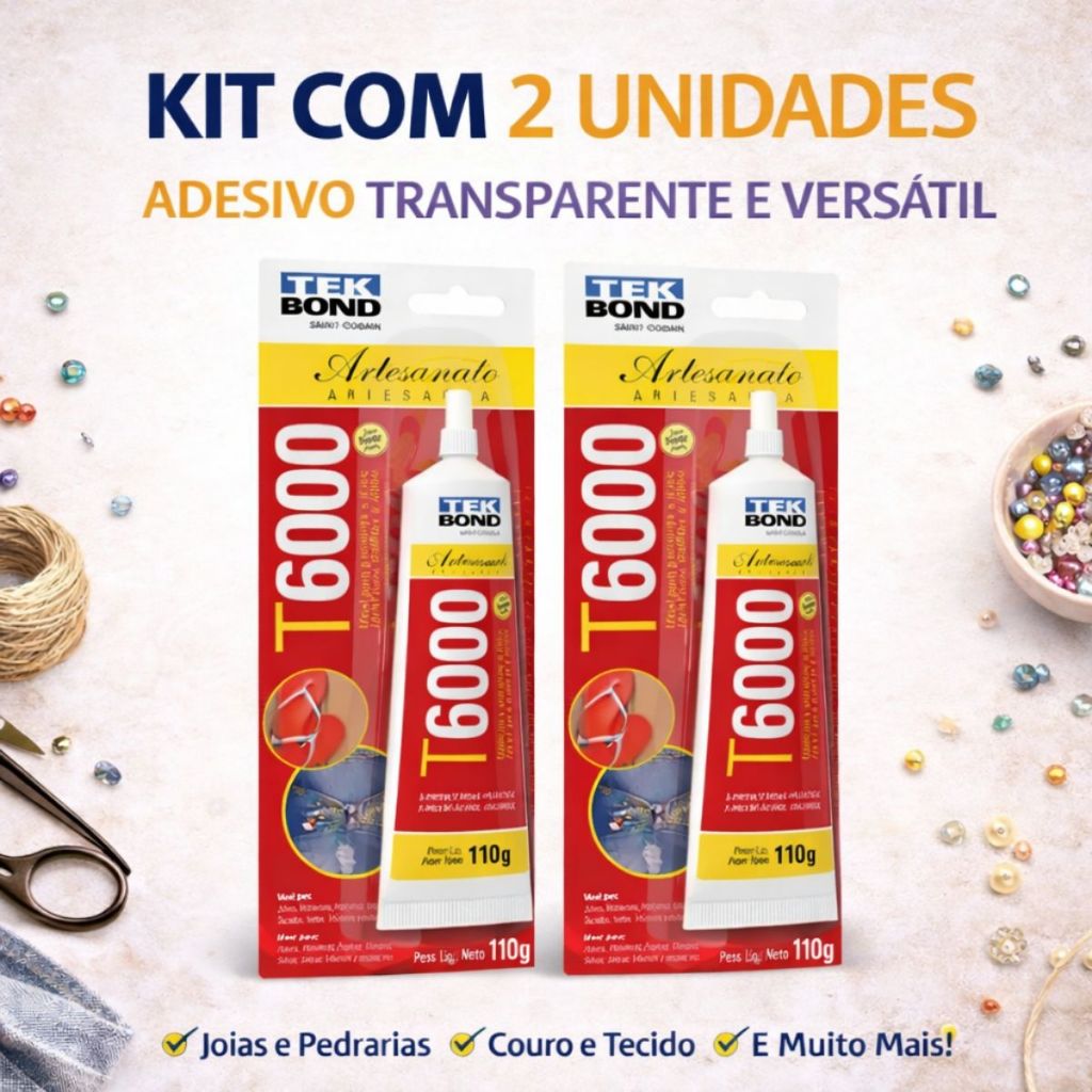 2 Cola T6000 de 110g TekBond Alta Fixação Permanente Multiuso DIY