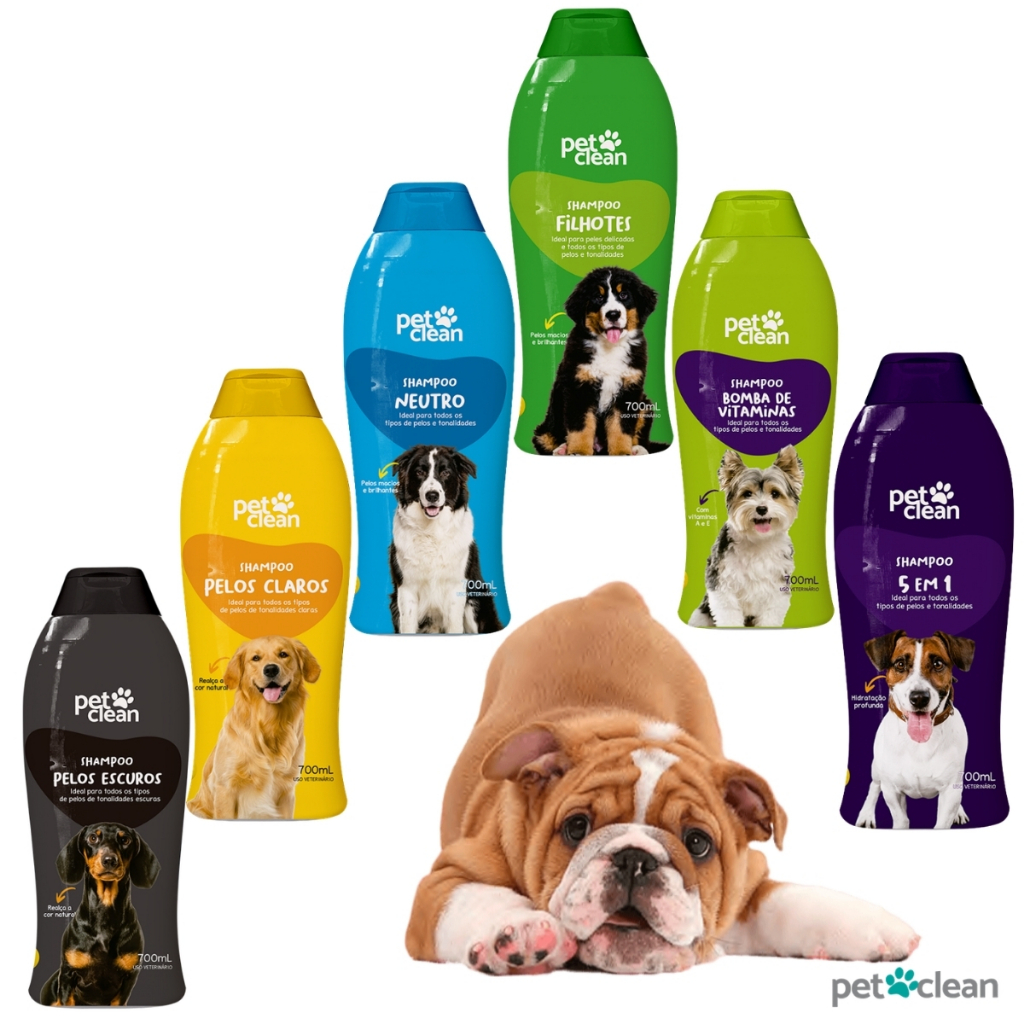 Pet Clean Shampoo Bomba Vitaminas Filhotes Neutro Pelos Claros Escuros Produtos de Higiene  700ml