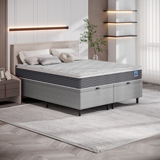 Cama Box Baú Queen Cinza e Colchão Queen Pillow Top 158x198x67 Bertha Umaflex em Oferta na Shopee