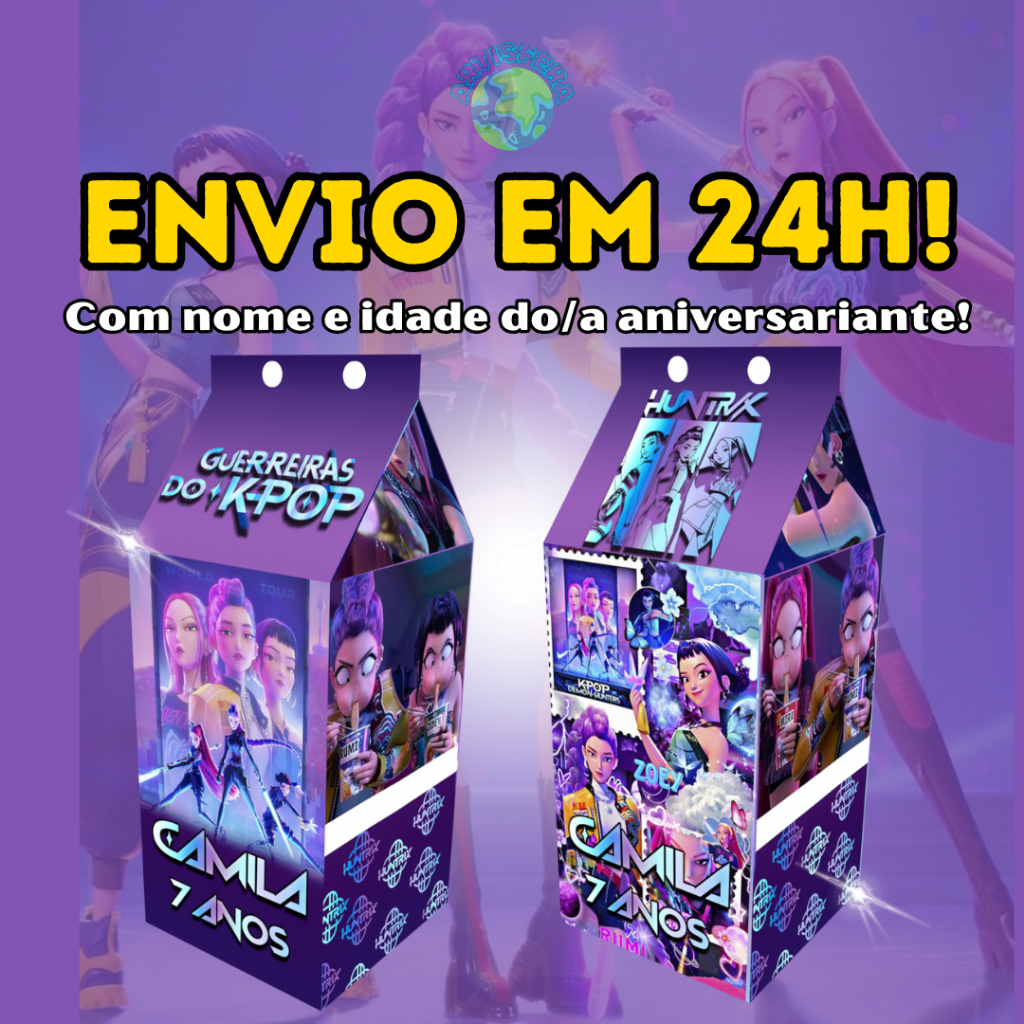 Caixinhas Surpresa Guerreiras do K-Pop Milk Personalizadas Com Nome e idade Para Festas de Aniversários e Lembrancinha
